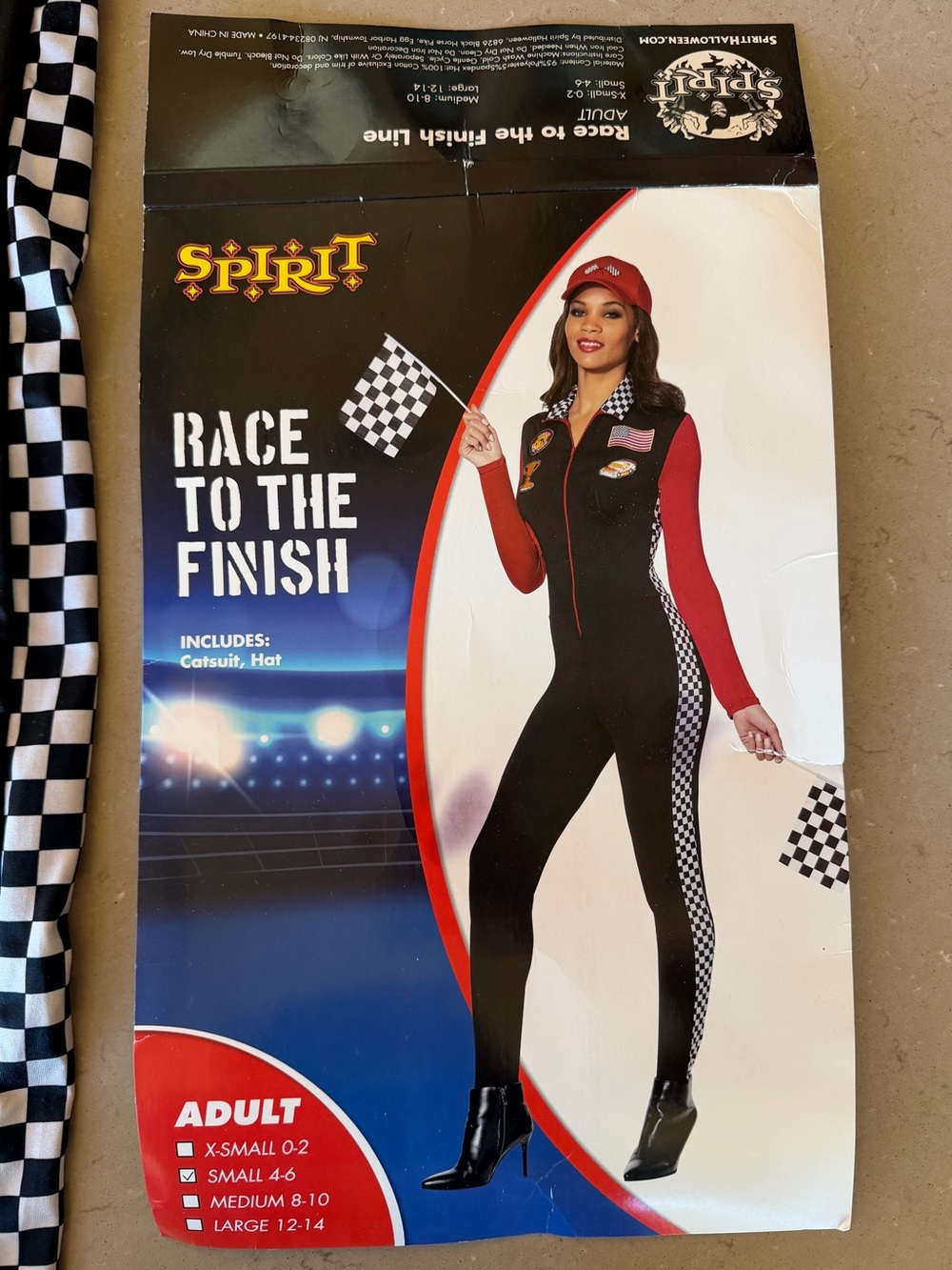 Spirit Halloween Race Car Driver Costume Black Jumpsuit & Hat Adult Small 4-6